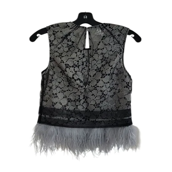 Self-Portrait Lace Tulle Overlay Top With Gray Feather Trim Size 4